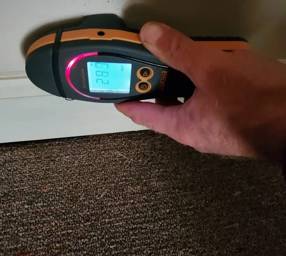 Moisture detection at baseboard during Storm Damage Restoration in Mount Holly